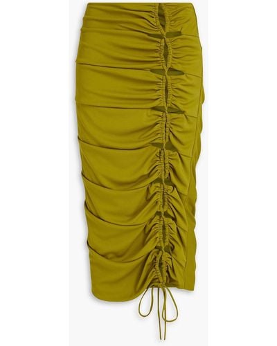 Nicholas Pauline Ruched Cutout Stretch-crepe Midi Skirt - Green