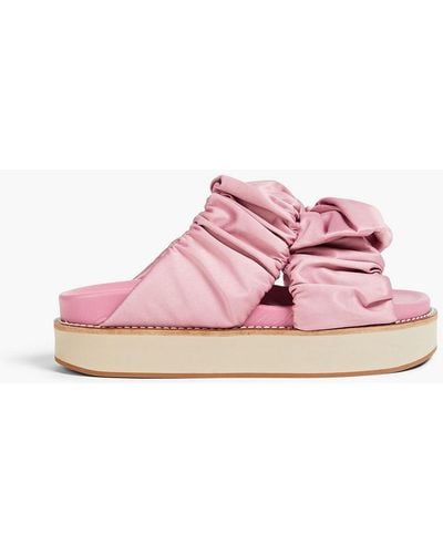Ganni Ruched Satin Platform Sandals - Pink