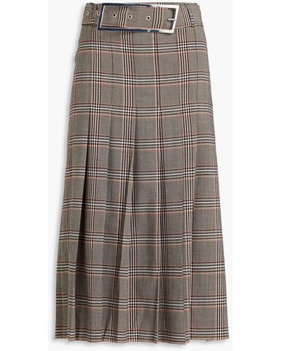 16Arlington Nimue Belted Pleated Prince Of Wales Checked Woven Midi Skirt - Brown