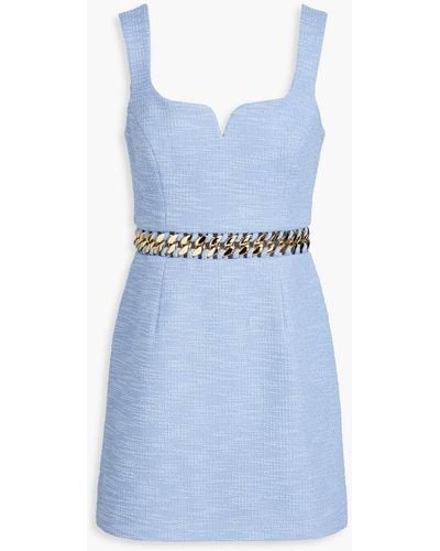 Rebecca Vallance Chain-embellished Bouclé-tweed Mini Dress - Blue