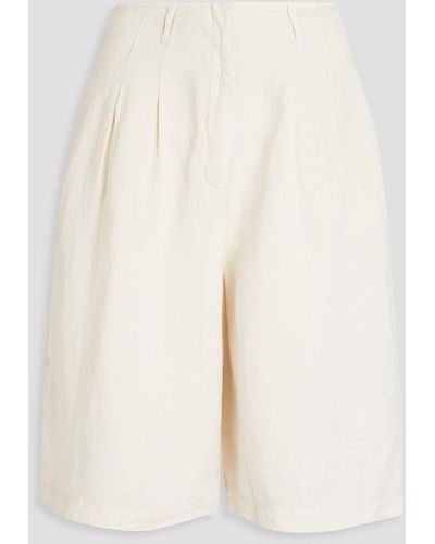 Emporio Armani Pleated Lyocell And Linen-blend Twill Shorts - Natural