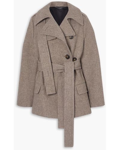 Stella McCartney Belted Wool And Linen-blend Coat - Brown