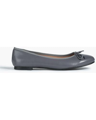 French Sole Amelie Bow-embellished Leather Ballet Flats - Grey