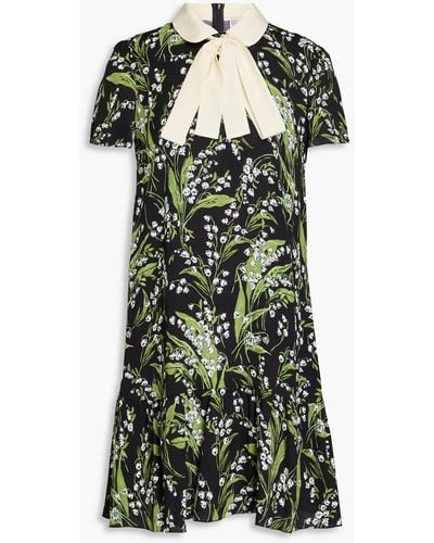 RED Valentino Pussy-bow Floral-print Crepe Mini Dress - Green