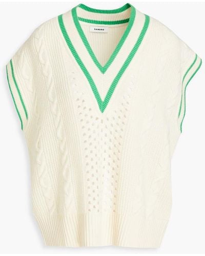 Sandro Cable-knit Wool And Cashmere-blend Vest - Green