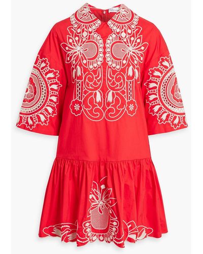 RED Valentino Gathe Embroide Cotton-poplin Mini Dress - Red