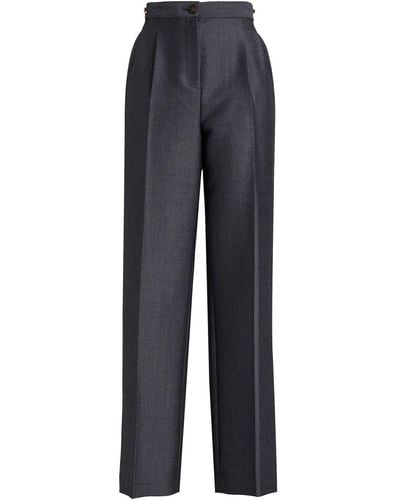 Tory Burch Embellished Wool And Mohair-blend Straight-leg Trousers - Blue