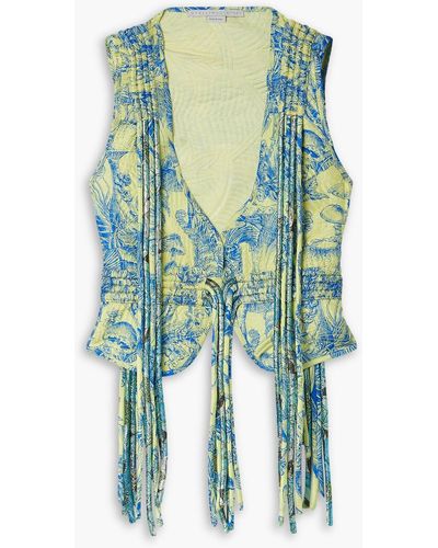 Stella McCartney Quilted Fringed Printed Silk Vest - Green
