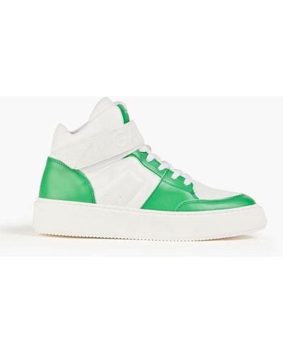 Ganni Two-tone Faux Leather High-top Trainers - Green