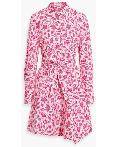 10 Crosby Derek Lam Floral-print Cotton-blend Poplin Mini Shirt Dress - Pink