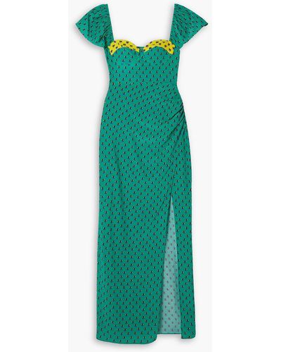 STAUD Avril Printed Crepe De Chine Maxi Dress - Green