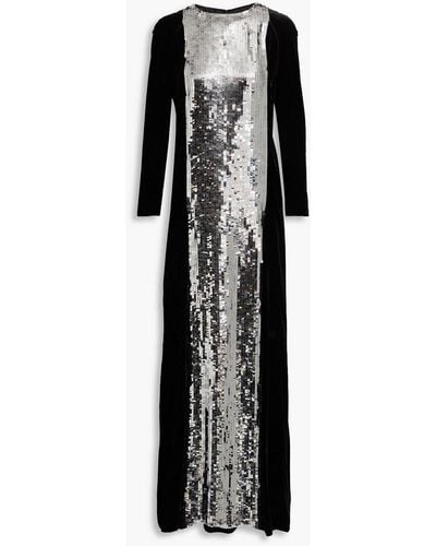 Valentino Garavani Sequined Silk-blend Chiffon And Velvet Gown - Black