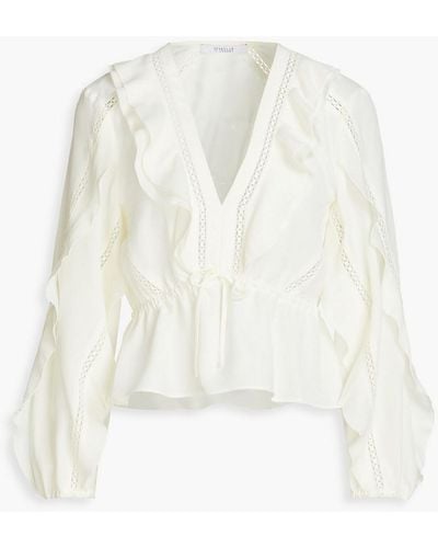 10 Crosby Derek Lam Ruffled Embroidered Crepe Blouse - White