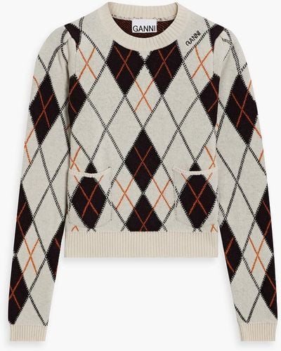 Ganni Argyle Wool-blend Sweater - White