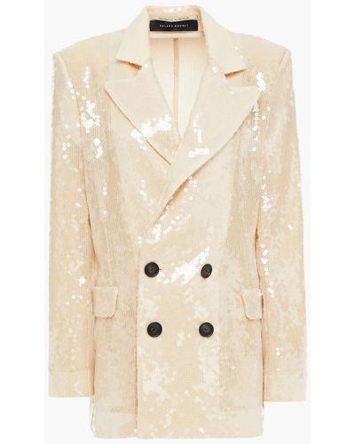 Roland Mouret Gilroy Double-breasted Sequined Mesh Blazer - Natural
