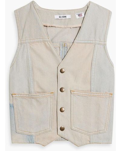 RE/DONE Cropped Faded Denim Vest - White