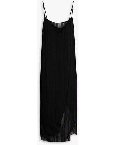 IRO Layered Gathered Striped Georgette Midi Dress - Black