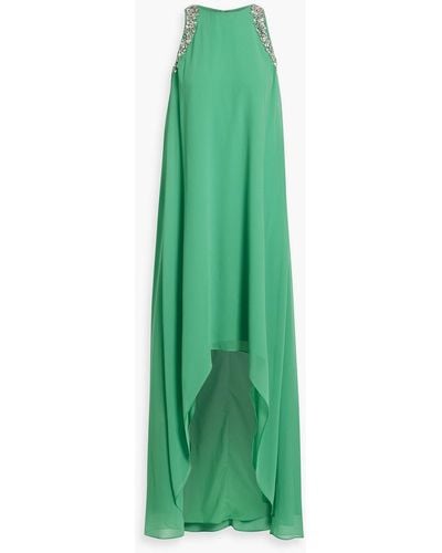 Badgley Mischka Asymmetric Crystal-embellished Chiffon Maxi Dress - Green