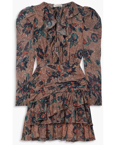 Ulla Johnson Cecily Ruffled Printed Fil Coupé Silk-blend Chiffon Mini Dress - Brown