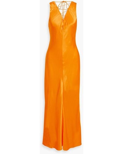 FRAME Lace-up Satin-jacquard Maxi Dress - Orange