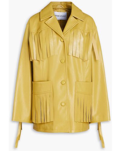 Stand Studio Sienna Oversized Fringed Faux Leather Jacket - Yellow