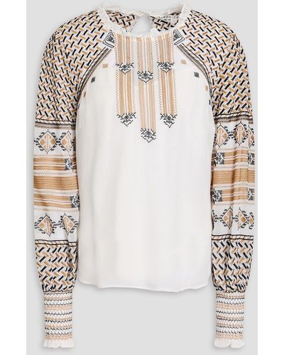 Veronica Beard Isabella Embroidered Georgette Blouse - White