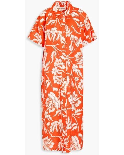 Mara Hoffman Abbie Floral-print Hemp Midi Shirt Dress - Orange