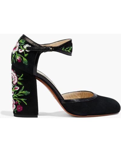 Etro Leather-trimmed Embroidered Suede Pumps - Black