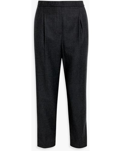Theory Cropped Wool-flannel Tapered Pants - Black