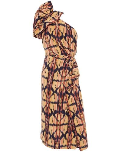 Ulla Johnson Kleid aus baumwoll-canvas mit asymmetrischer schulterpartie und print - Mehrfarbig