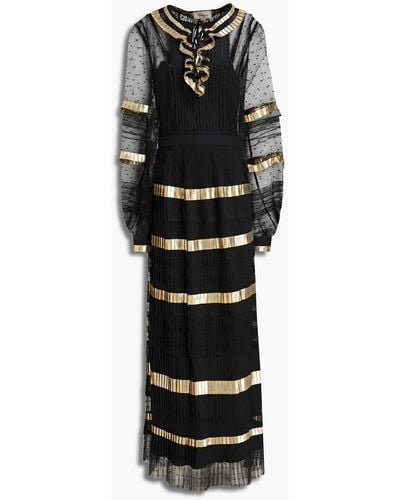 Temperley London Phantom Point D'esprit-paneled Pleated Chiffon Maxi Dress - Black