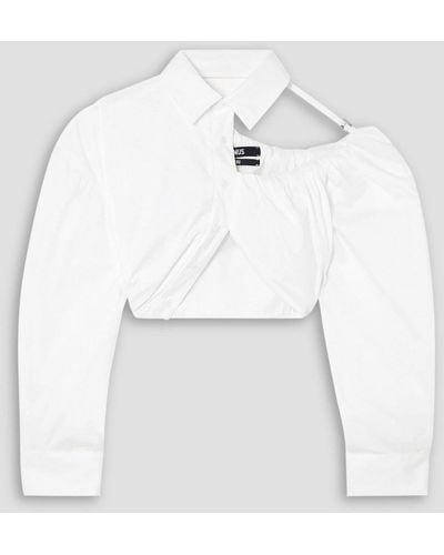 Jacquemus Galliga Asymmetric Cutout Cotton-blend Poplin Shirt - White