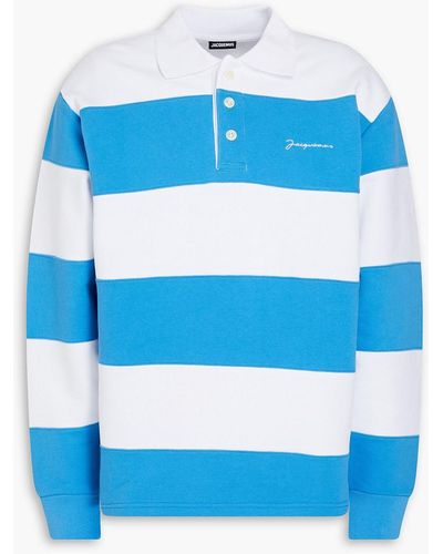 Jacquemus Embroidered Striped French Cotton-terry Polo Shirt - Blue