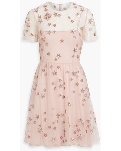 Valentino Garavani Embellished Tulle Mini Dress - Pink