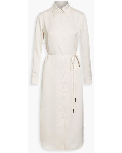 Halston Belted Satin-crepe Midi Shirt Dress - White