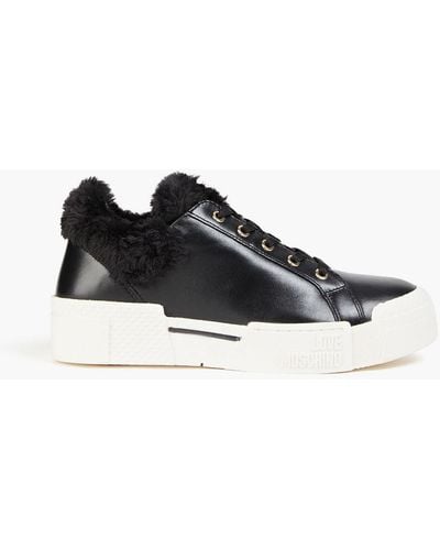 Love Moschino Faux Fur-trimmed Leather Sneakers - Black