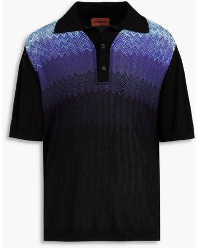Missoni Cotton And Silk-blend Panelled Jacquard-knit Polo Shirt - Blue