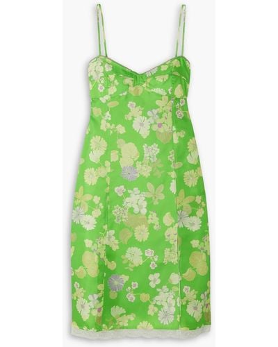 MERYLL ROGGE Wallpaper minikleid aus seiden-twill mit floralem print und spitzenbesatz - Grün
