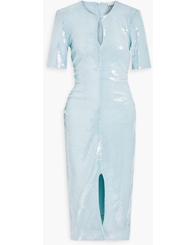 Ganni Sequined Mesh Midi Dress - Blue