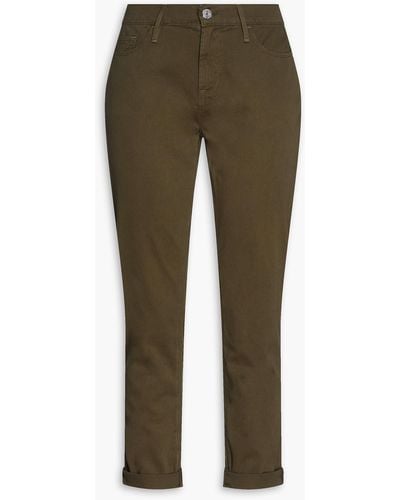 FRAME Le Garcon Cropped Low-rise Straight-leg Trousers - Green