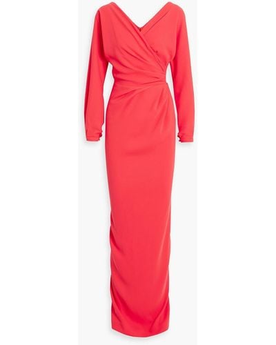 Rhea Costa Wrap-effect Gathe Crepe Gown - Red