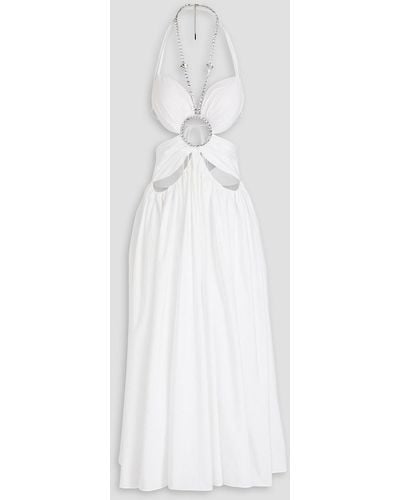 Area Ruched Embellished Cotton-poplin Midi Dress - White