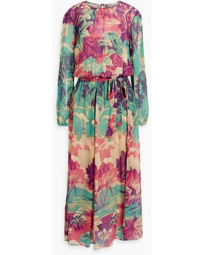 RED Valentino Belted Floral-print Silk-chiffon Maxi Dress - White