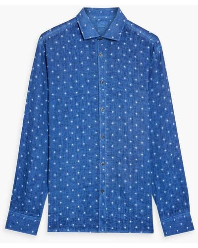 120% Lino Swiss-dot Linen Shirt - Blue