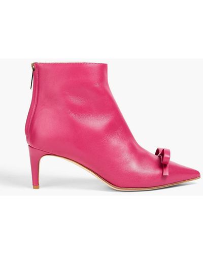 Red(V) Bow-embellished Leather Ankle Boots - Pink