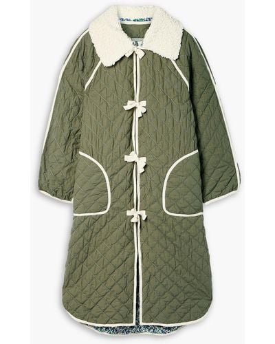 The Great Reversible Bouclè-trimmed Quilted Cotton Coat - Green