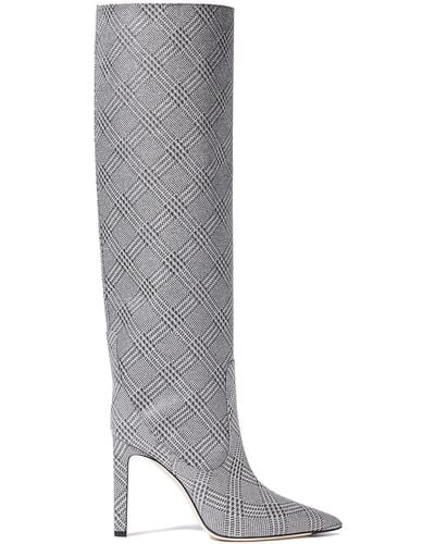 Jimmy Choo Glittered Checked Leather Knee Boots Silver - Metallic