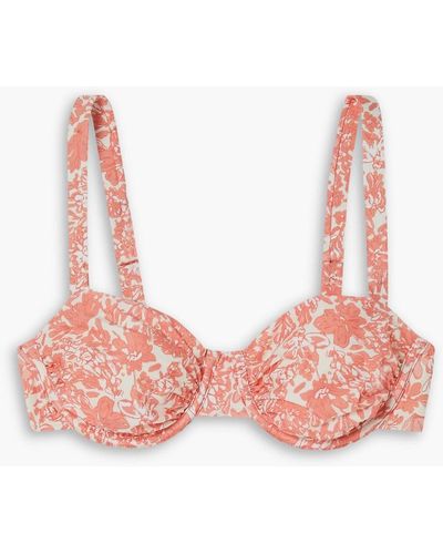 Peony Holiday Ruched Floral-print Underwired Bikini Top - Pink
