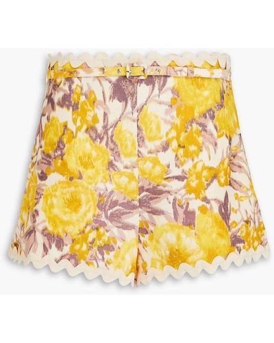 Zimmermann Shorts aus leinen-jacquard mit print und zackenlitzen - Gelb