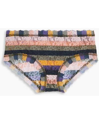 Hanky Panky Striped Stretch-lace Low-rise Briefs - Multicolour